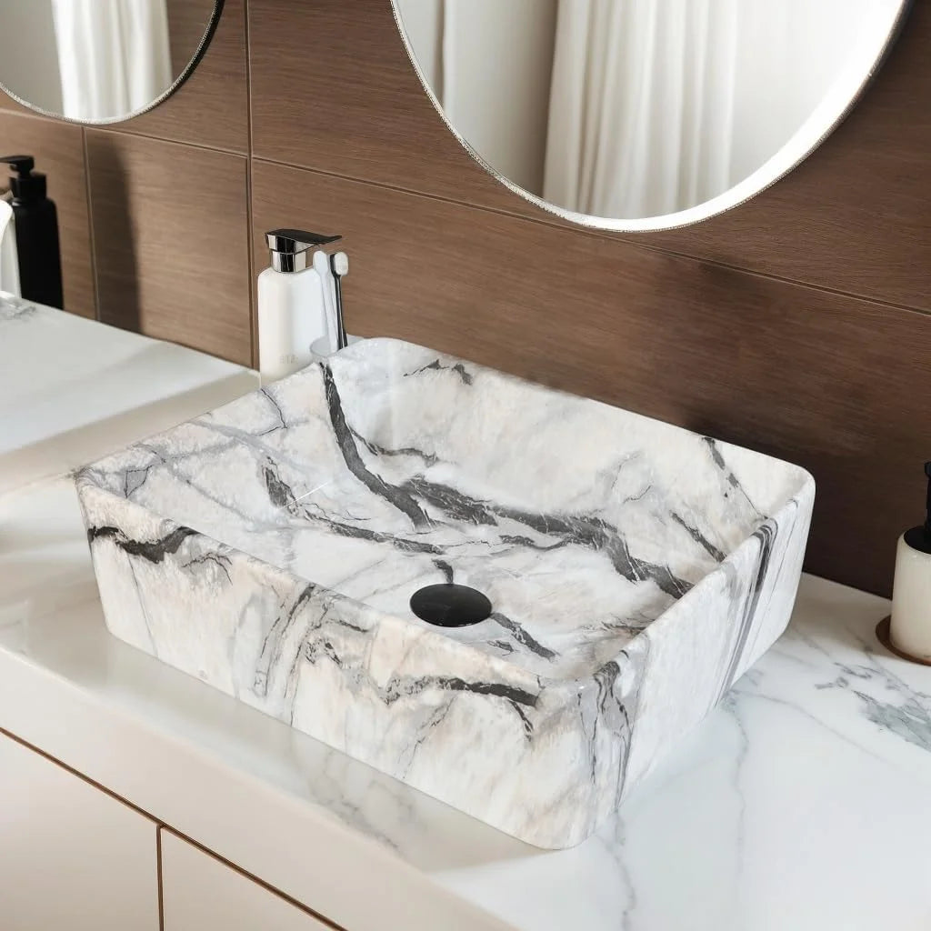 Mekkerala Artistic Marble Pattern Ceramic Vessel Sink Set