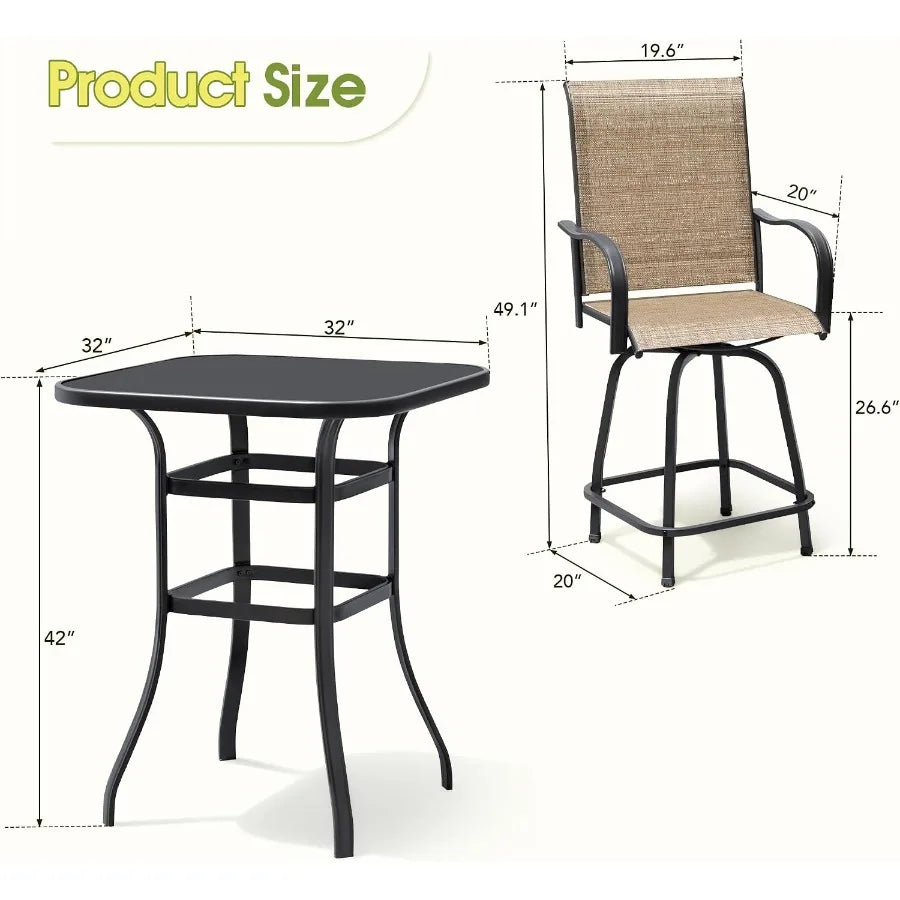 Outdoor Patio Swivel Bar Set With Bamboo Seats And Metal Frame