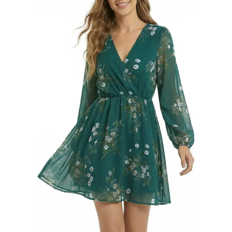 Women's Elegant V Neck Chiffon Dress For Spring Party Wear