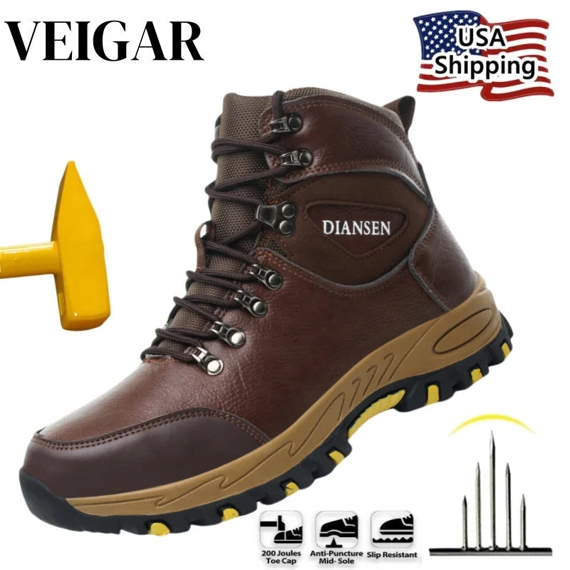 VEIGAR Waterproof Leather Indestructible Safety Boots For Men