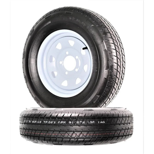 HOME.2-Pack Radial Trailer Tire On Rim ST175/80R13 13 in. Load Range C 5 Lug White Spoke Wheel