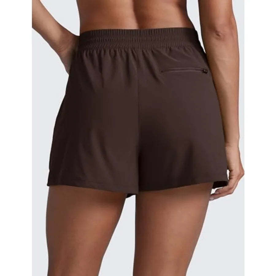 CRZ YOGA High Waisted Hiking Shorts for Women 3" - Water Resistant Cargo for Athletic Travel Outdoor with Zip Pockets