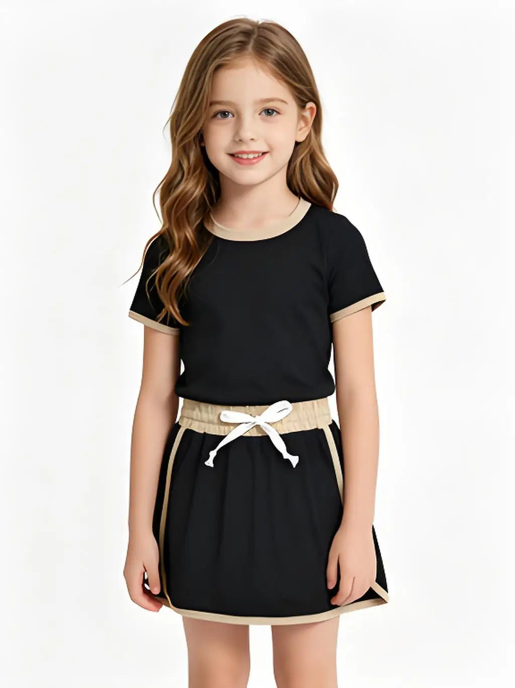 Baby Girls Cotton Short Sleeve Shirt And Skirt Set