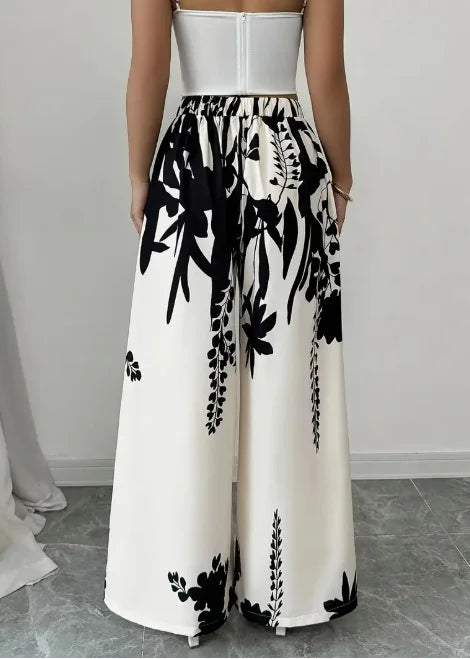 Womens High Waist Satin Palazzo Pants With Floral Design