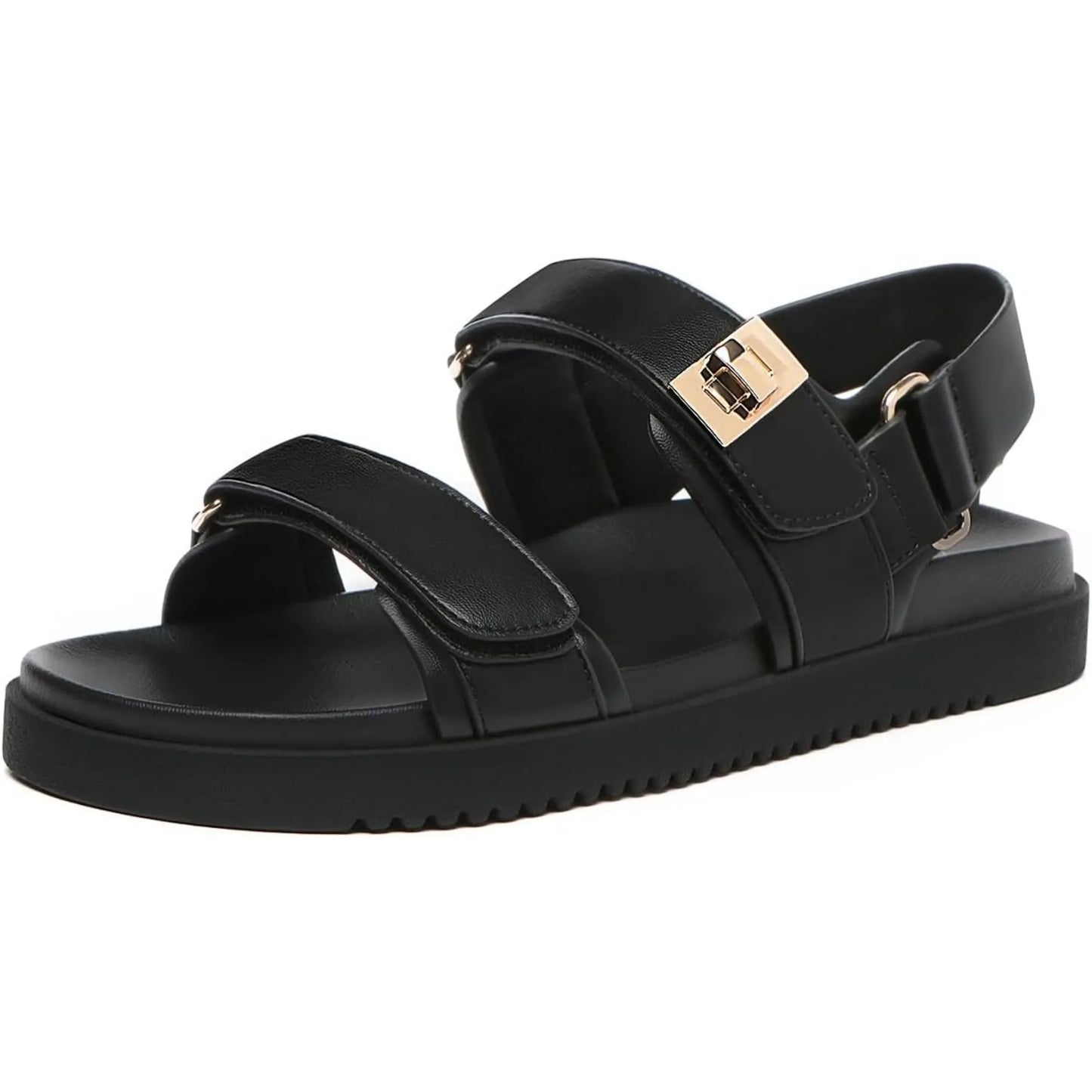 Women's Flat Sandals Comfort Adjustable Double Strap Slip on Leather Footbed Sandals shoes for women