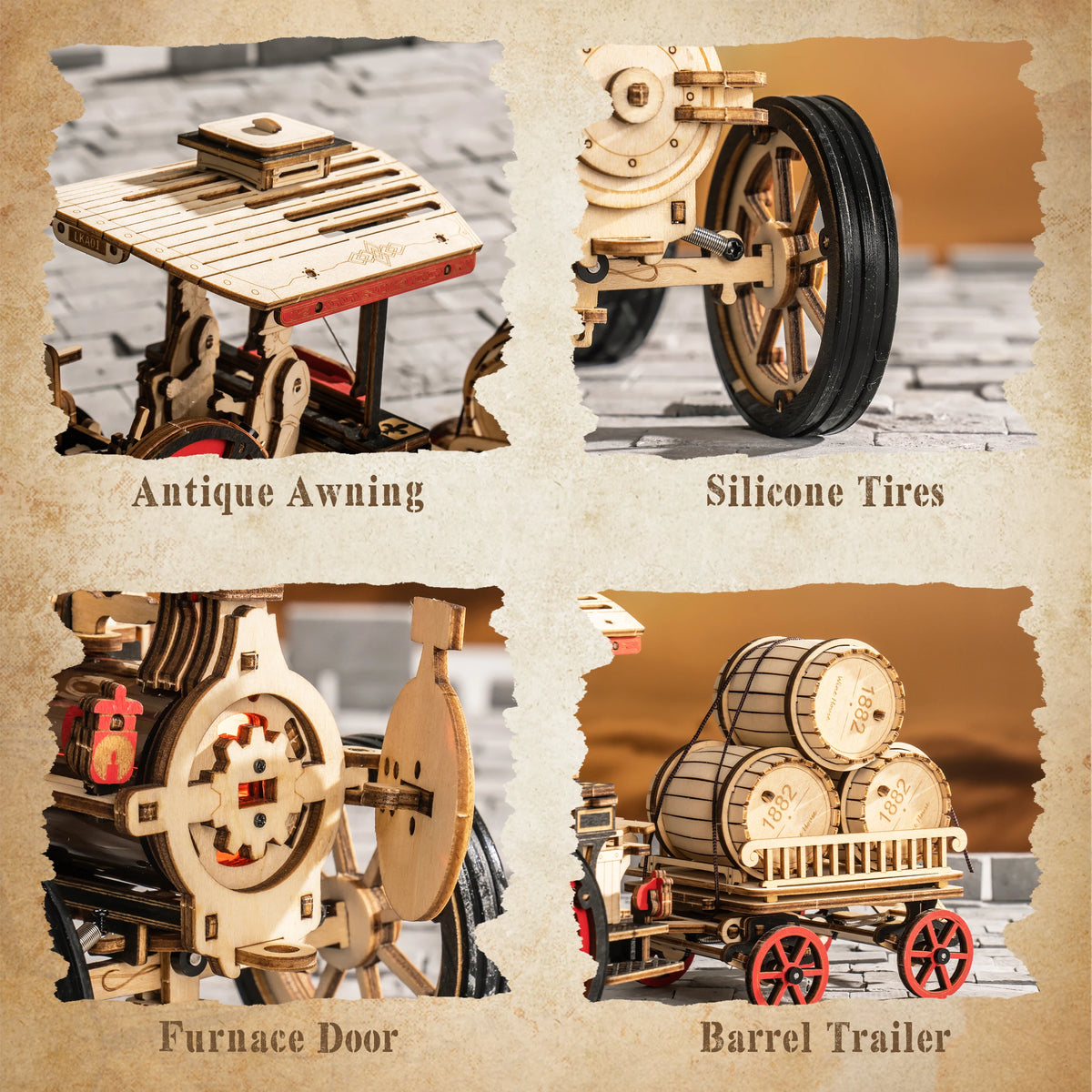 ROKR Wooden Steam Engine 3D Mechanical Puzzle Building Kit
