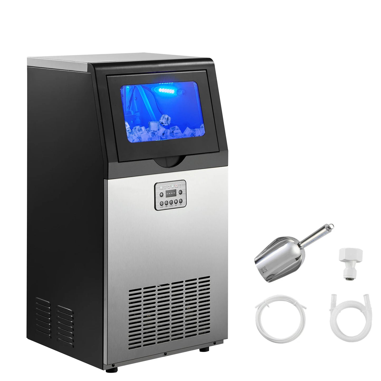 SucceBuy Commercial Ice Maker Machine 80/100/130/160 lbs 24h with 13/30 lbs Storage Capacity Stainless LED Display for Home Bar