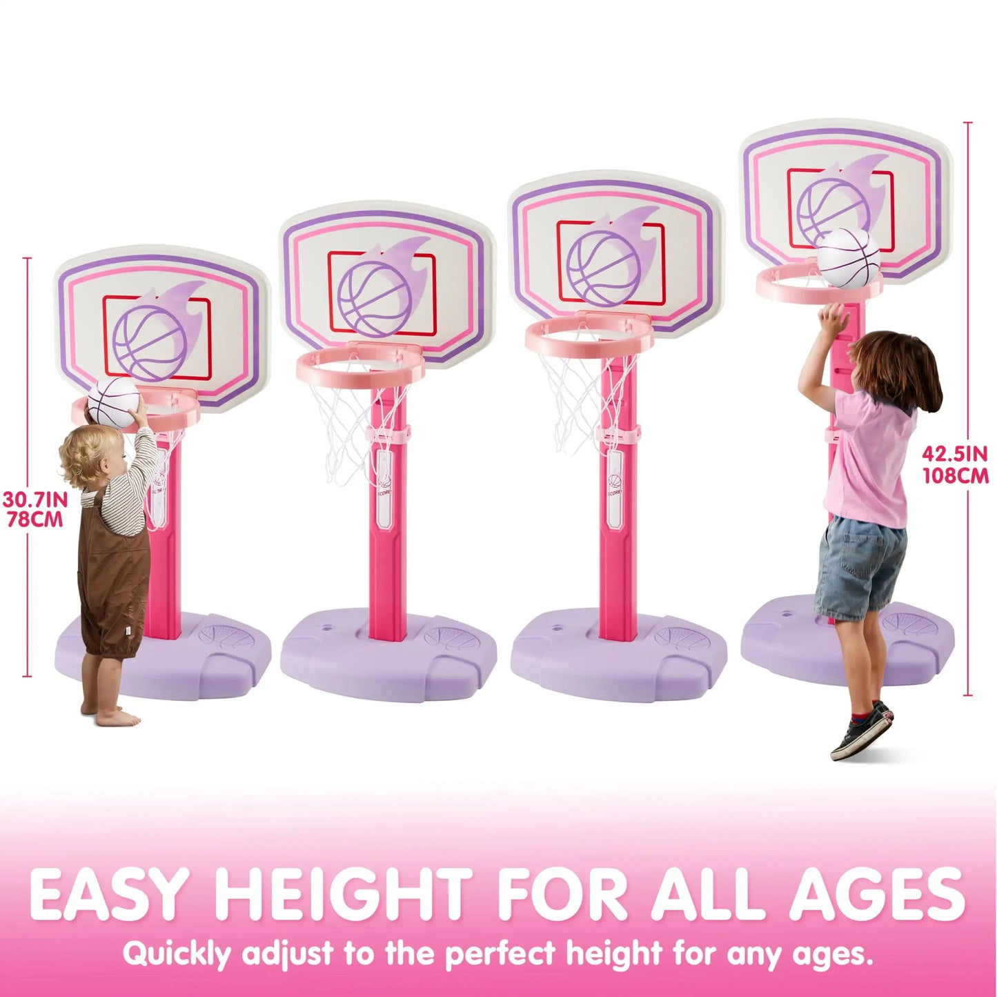 Joyfy Toddler Indoor Basketball Hoop Set With Adjustable Height And 4 Balls