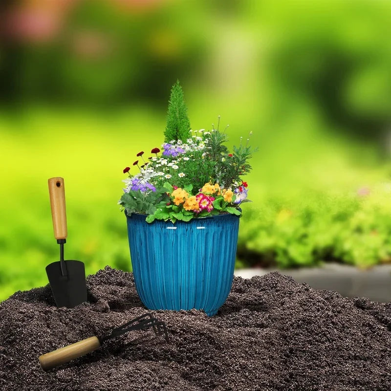 Recycled Plastic Round Planter with Drainage Holes UV Resistant Tear Resistant Indoor Outdoor Use Ideal Succulents Flowers and