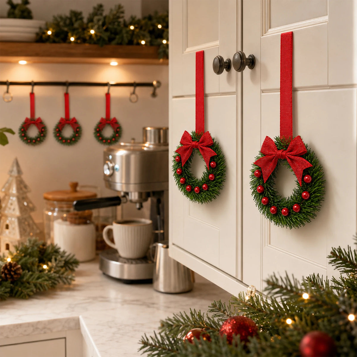 HiMiss Mini Christmas Wreaths With Pine Berry Bows Holiday Decor