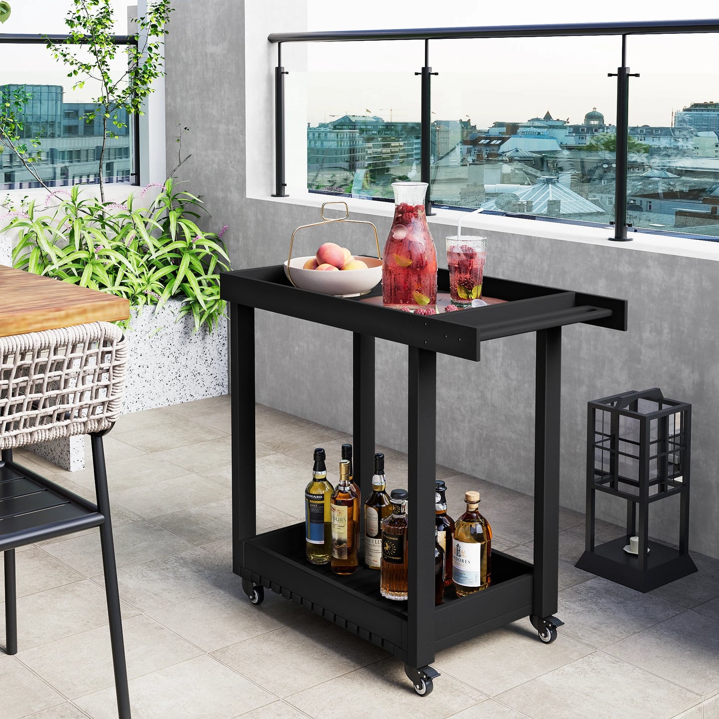 HDPE Trolley Dining Cart With Four Wheels And Double Shelf