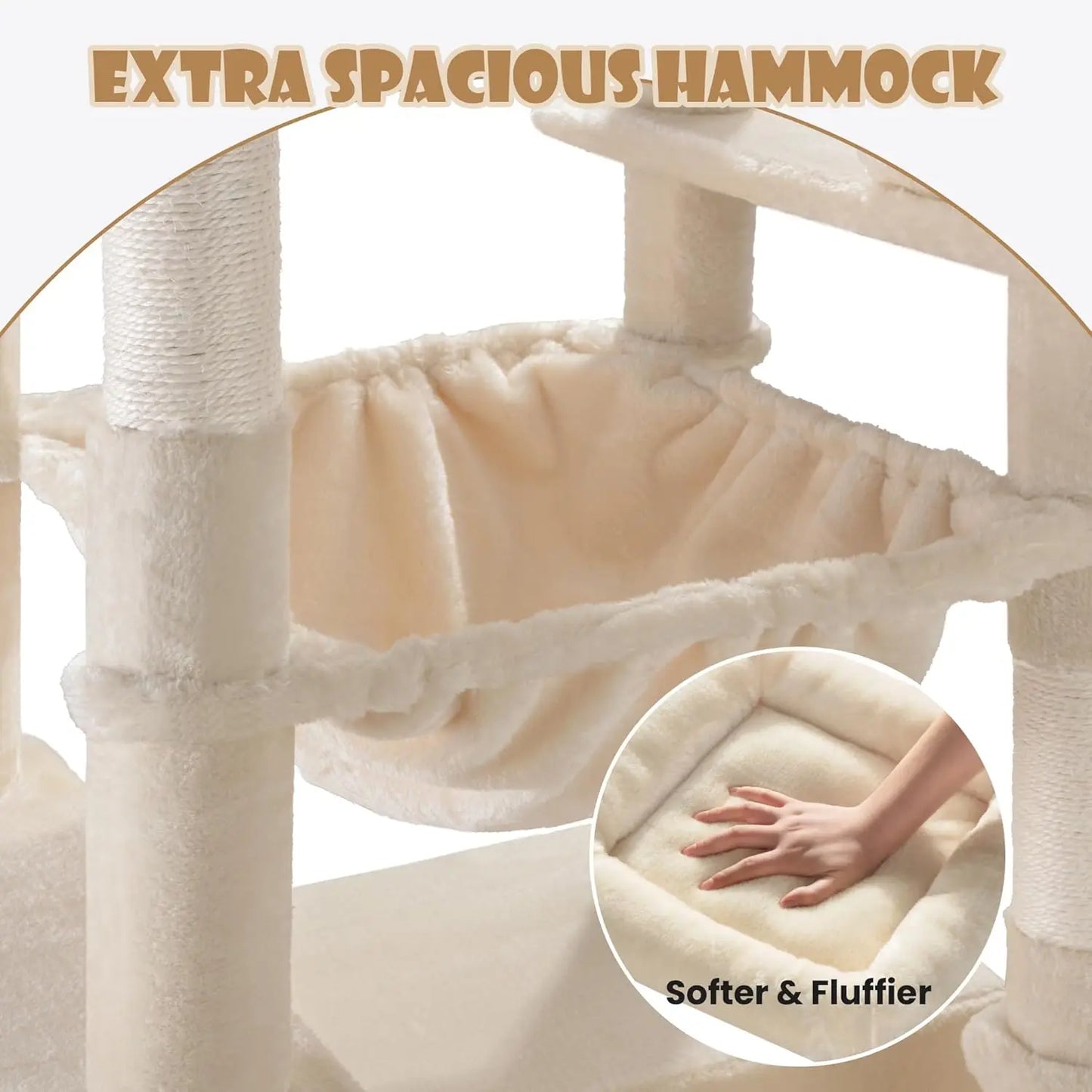 81in Multi-Level Cat Tree Tower with Hammock, Scratching Posts, and Cozy Perches for Indoor Cats - Beige