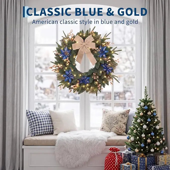 HiMISS Christmas Door Wreath With LED Lights For Holiday Decor