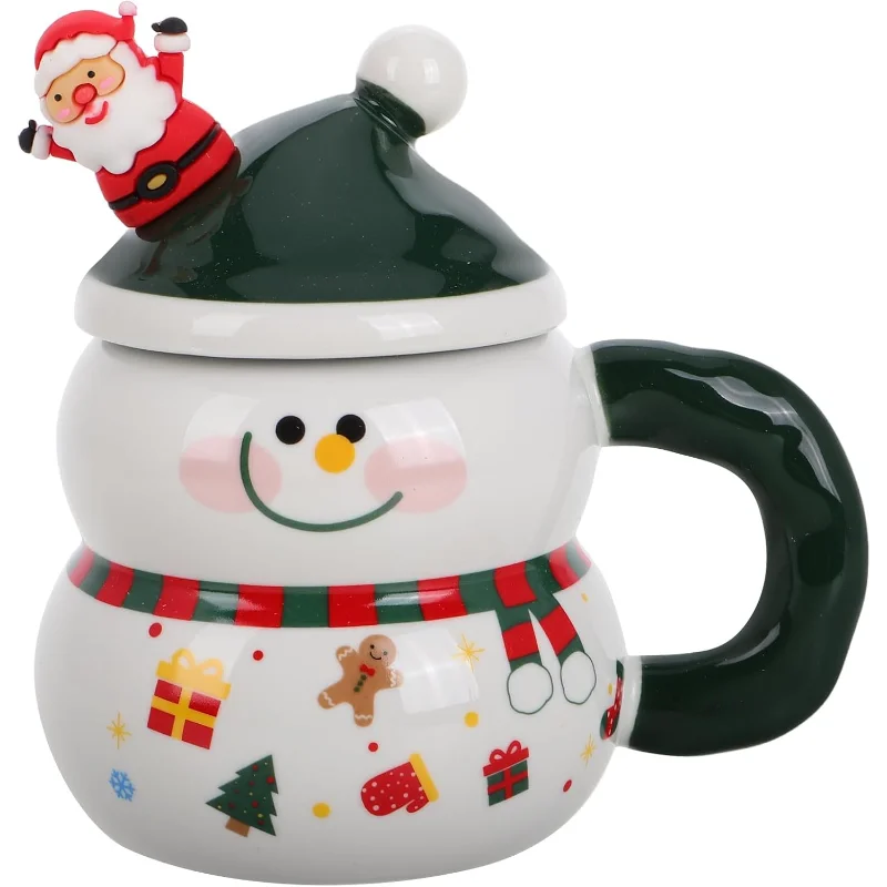 Snowman Mugs With Lid Porcelain Christmas Coffee Mugs
