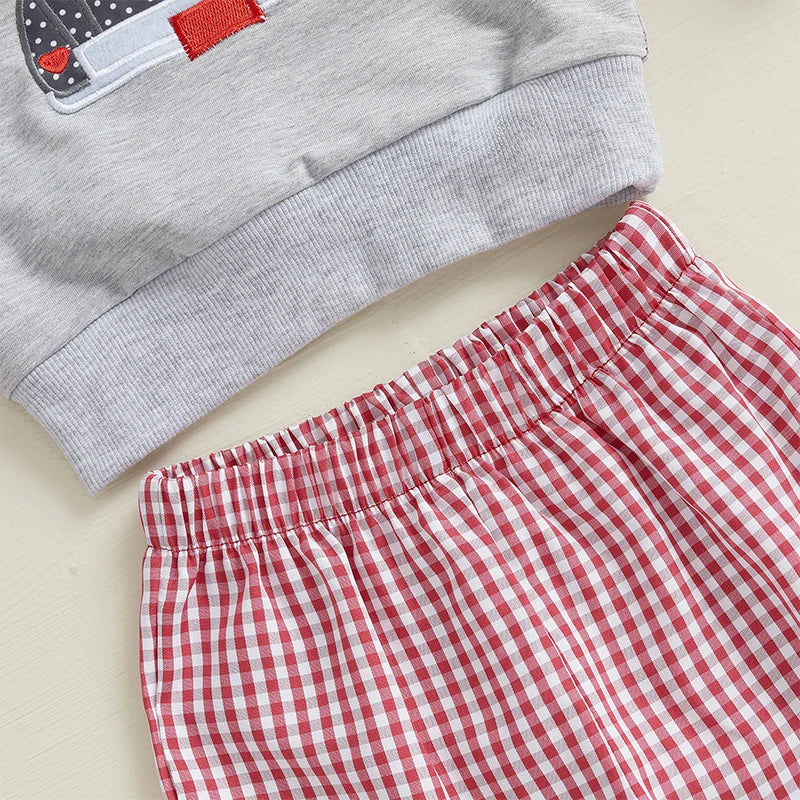 Baby Valentine's Day Toddler Boy Outfit Set With Heart Embroidery