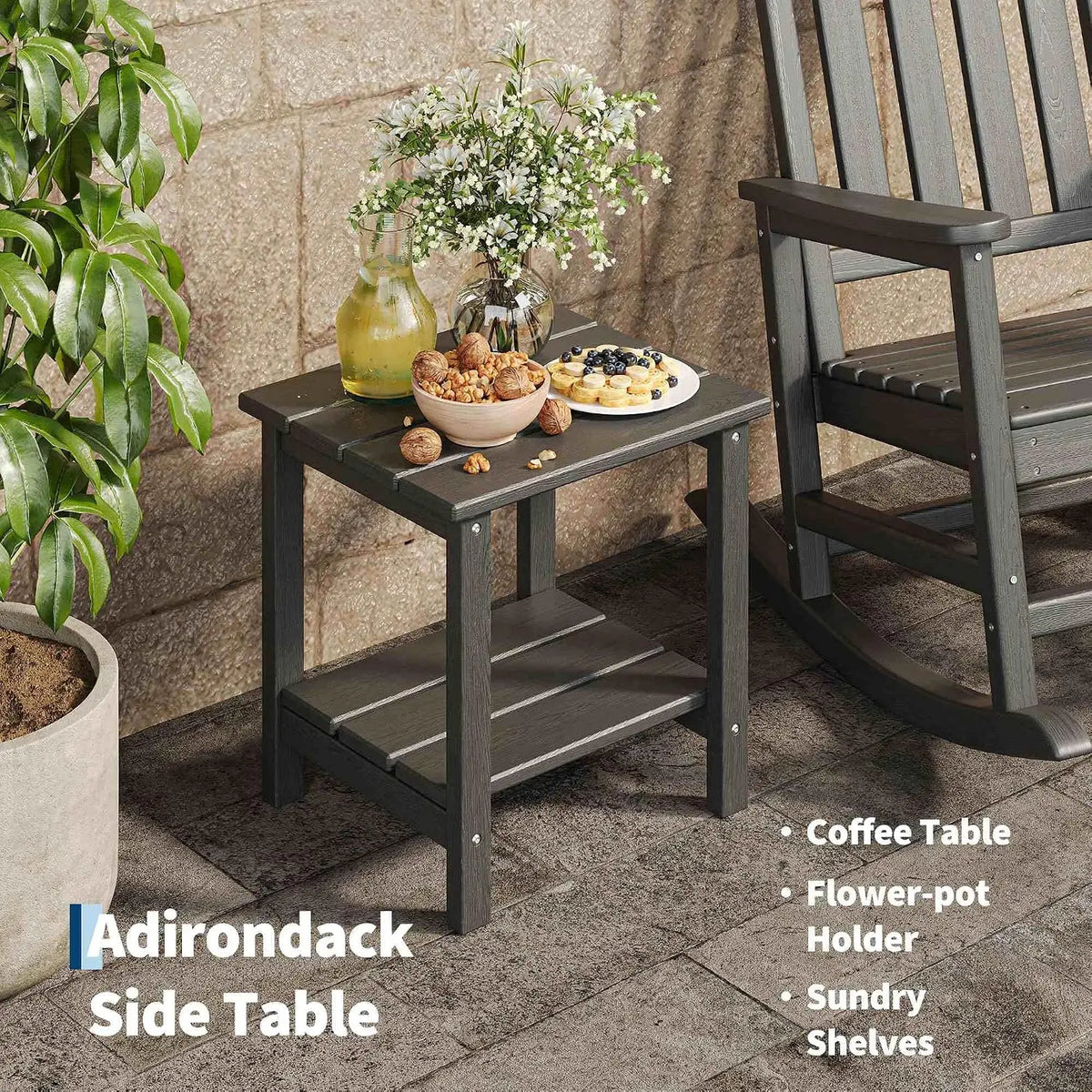 Garvee Multifunctional Wooden Rocking Chair With Side Table For Patio