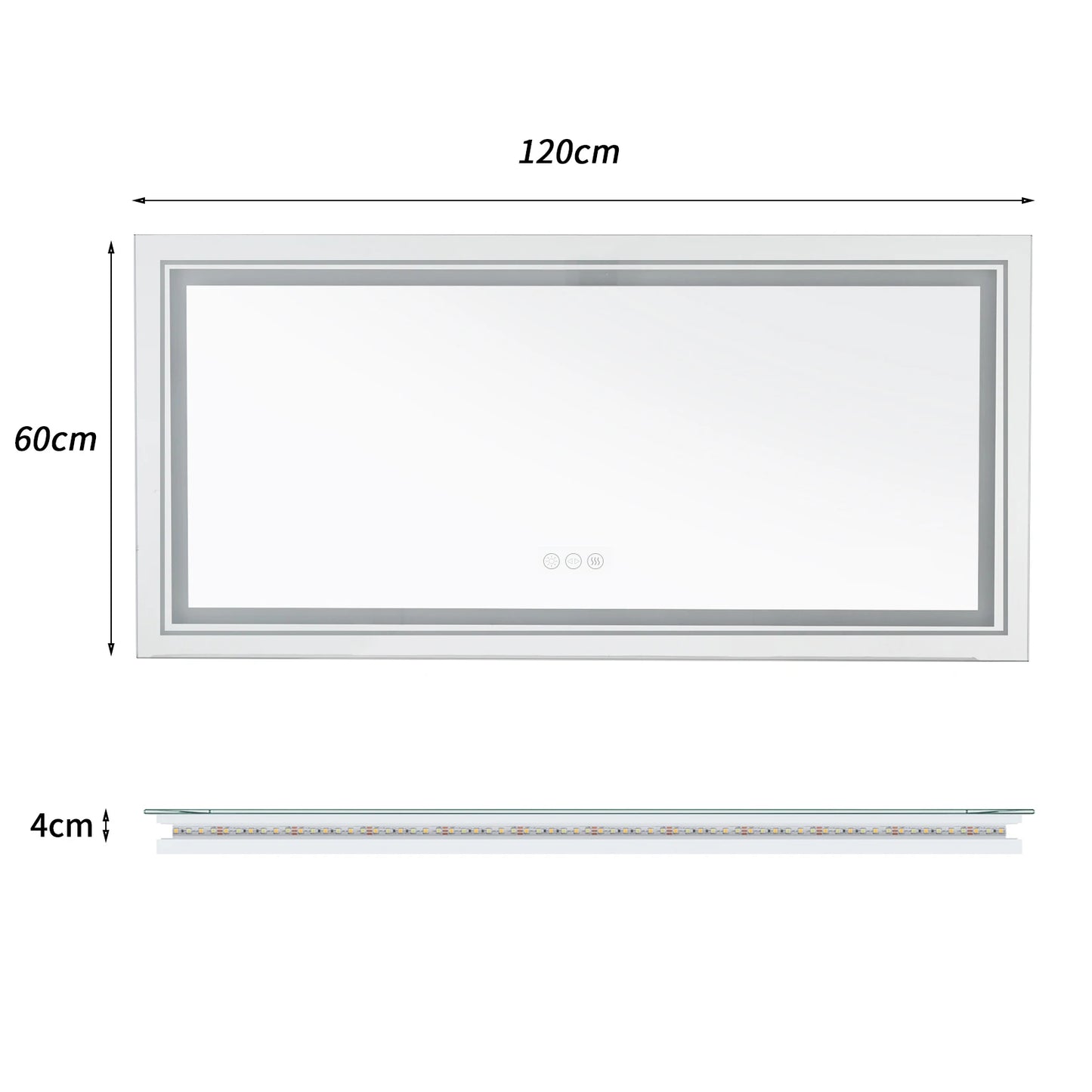 LED Illuminated Bathroom Mirror With Front Backlit Fogless Wall Mount