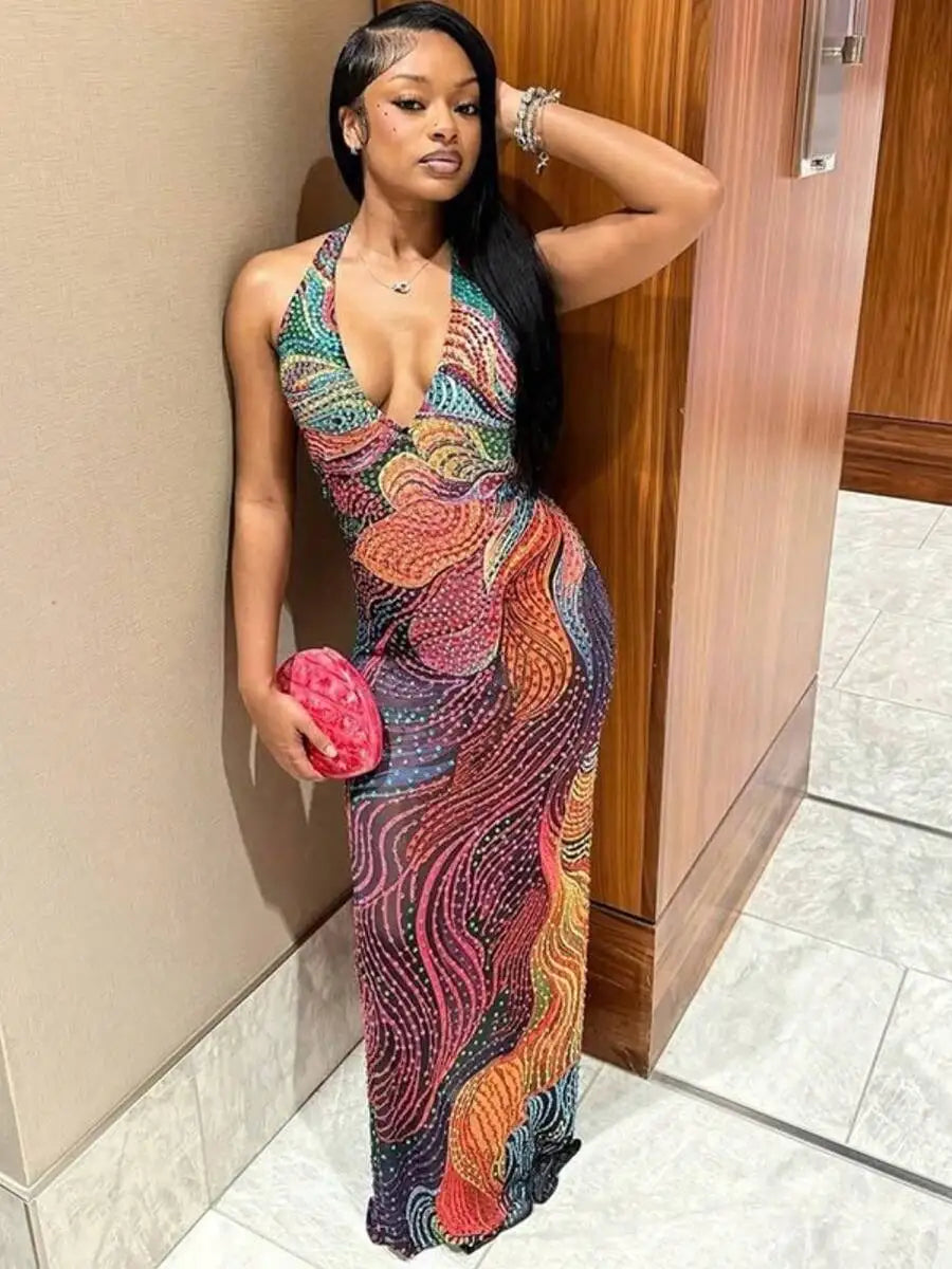 Elegant Halter Neck Sleeveless Dress For Women