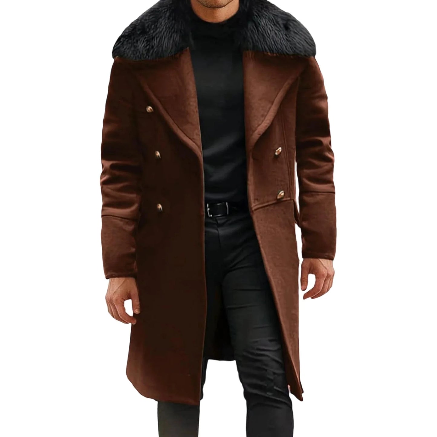 Guangdong Men Classic Double Breasted Trench Coat Removable Fur Collar