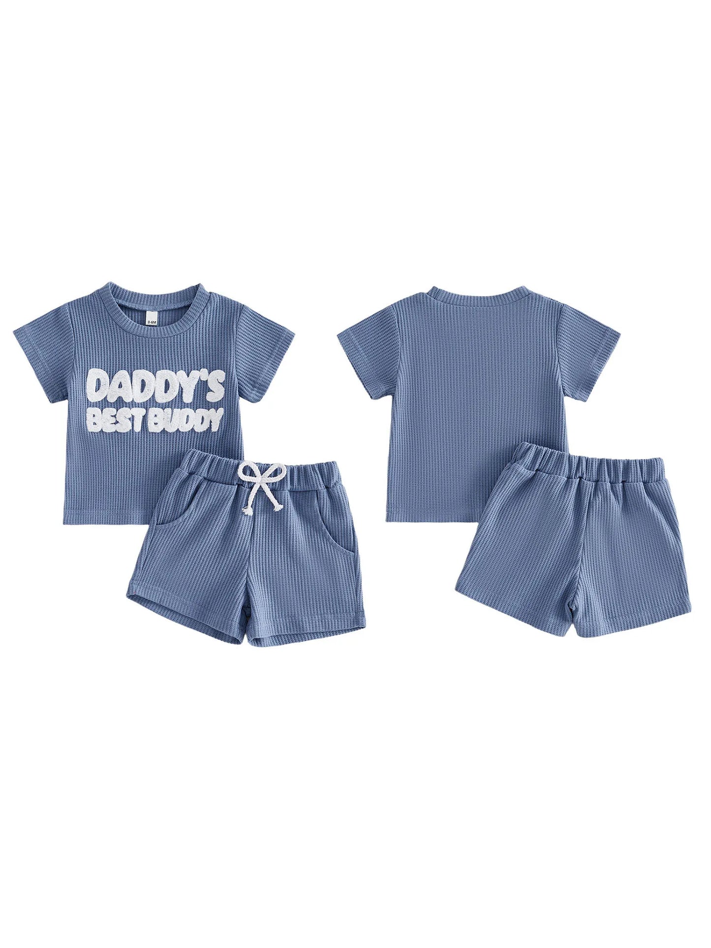 Infant Boy s Stylish Summer Ensemble with Embroidered Letters Crew Neck Short Sleeves and Matching Shorts - 2 Piece Set