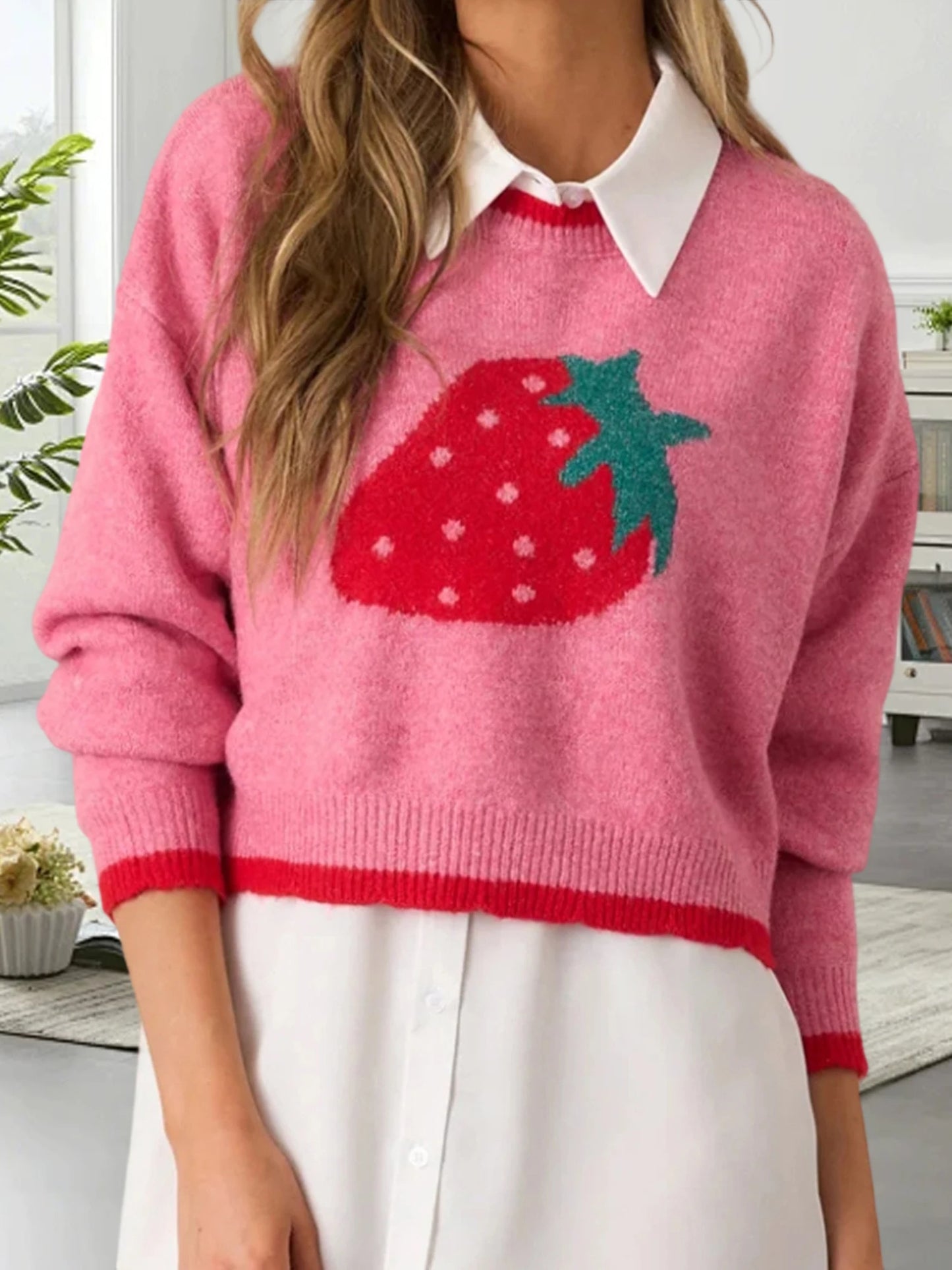 XBTCLXEBCOCN Cozy Cherry Patterned Sweater For Women