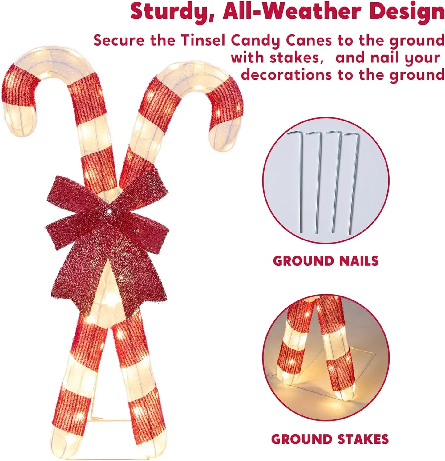 Joyfy Lighted Candy Cane Christmas Decor 50 LED Candy Canes