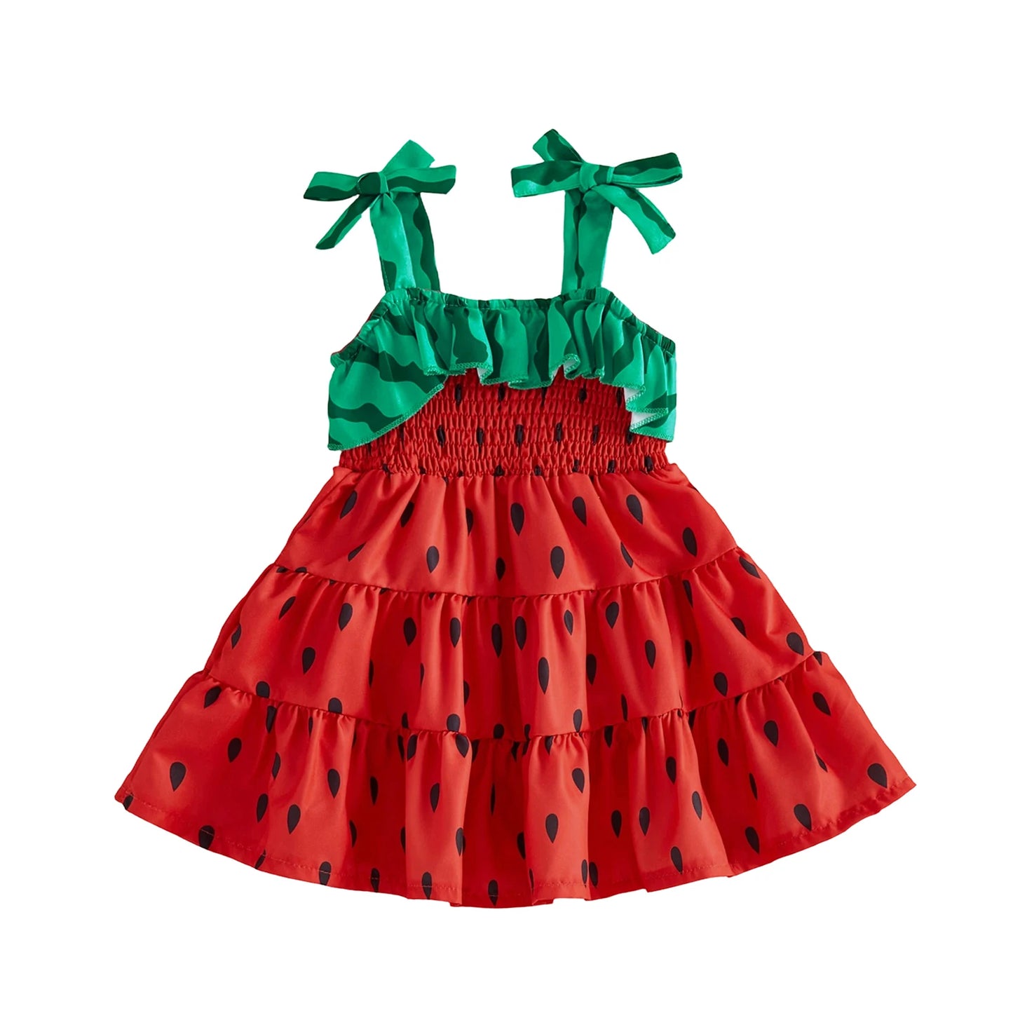 Cute Baby Girl s Floral Print Sleeveless Dress Ruffle Hem Summer A-line Dress with Bowknot Detail Casual Wear
