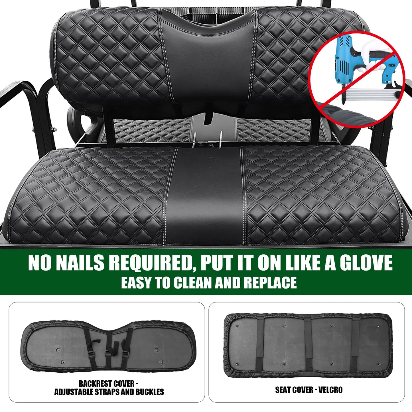 Roykaw Golf Cart Seat Covers Kit For Aftermarket Rear Seat