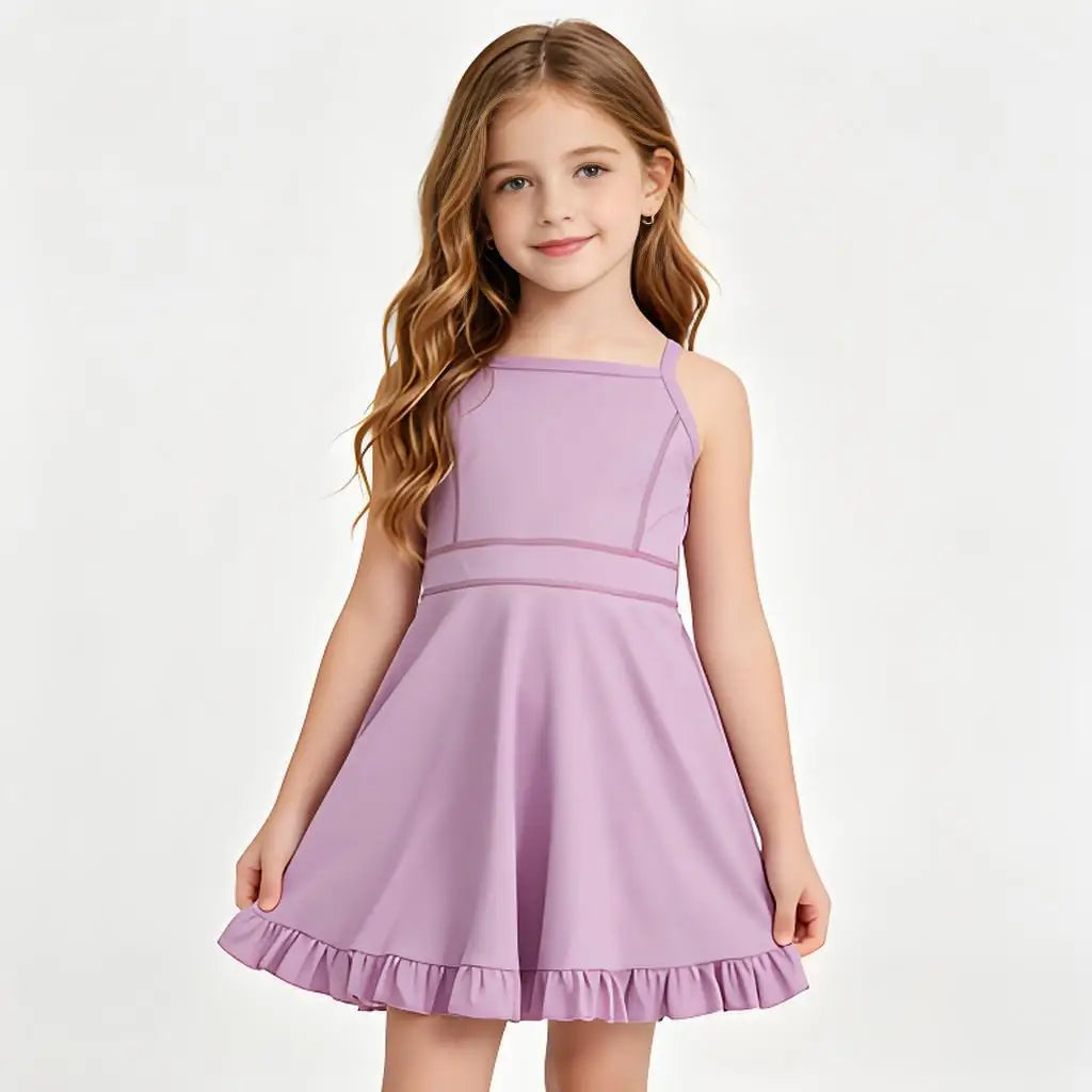 Cute Girls' Ruffled Swim Dress with Built-in Shorts - Trendy Two-in-One Swimsuit for Summer Adventures