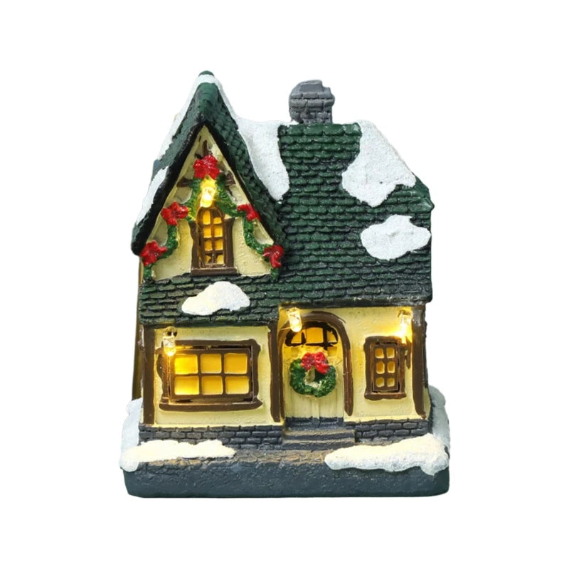 Christmas LED Light House Ornaments Resin Cottage Miniature Village