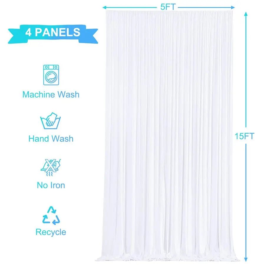 x 15ft White Wrinkle Free Backdrop Curtains for Wedding Party Backdrops Curtain Drapes Fabric Decorations Photo Back Drop Cloth