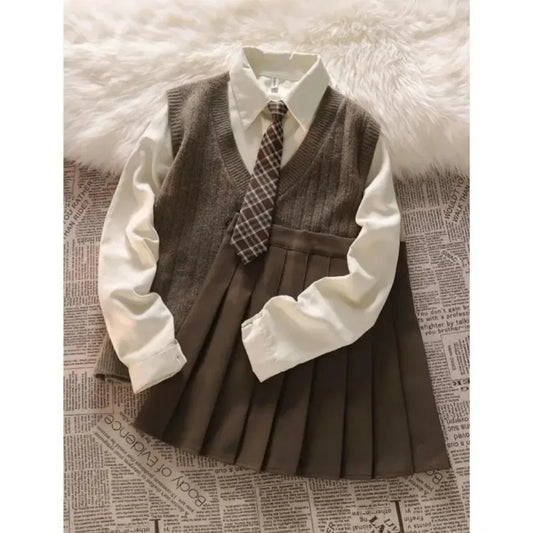 Girls Three Piece Knit Set Sweater Tank Top Skirt Spring