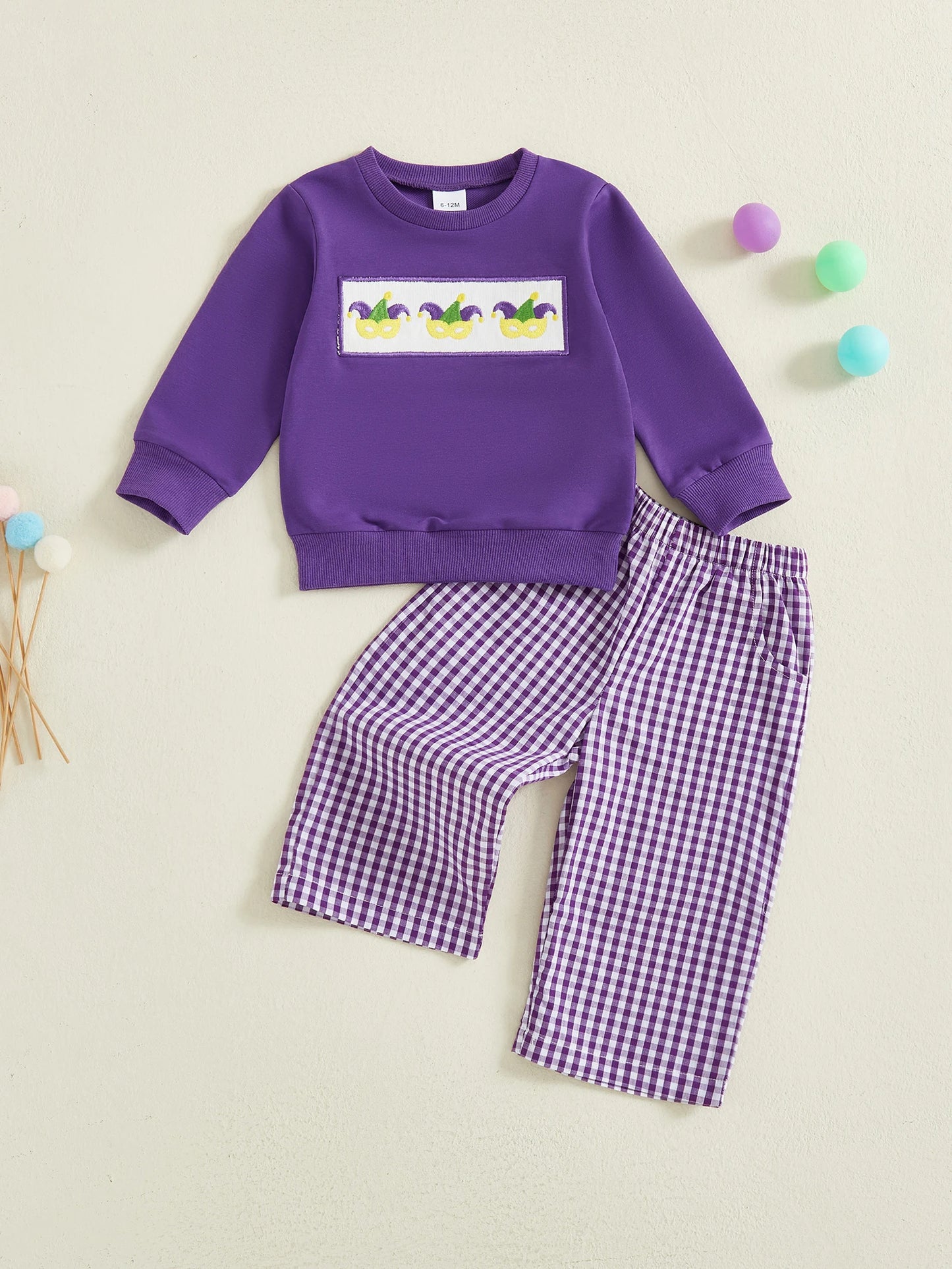Infant Boy s Circus Theme Clothing Set with Embroidered Letter Detail Cozy Crew Neck Sweatshirt and Plaid Pants