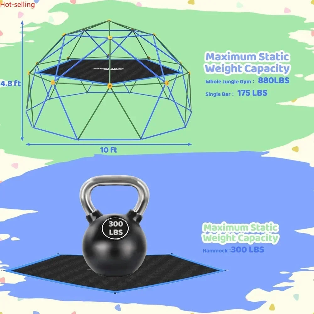 BestsellerGardenature 10FT Climbing Dome with Hammock, Outdoor Jungle Gym for Kids, Geometric Dome Climber Supporting 880 Lbs An
