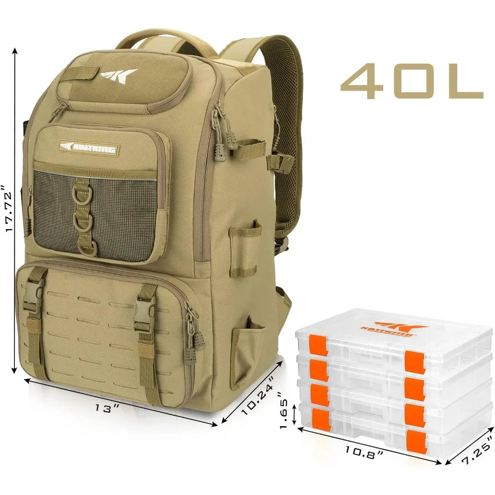 YTYIN Fishing Tackle Backpack With Rod Holder 4 Tackle Boxes