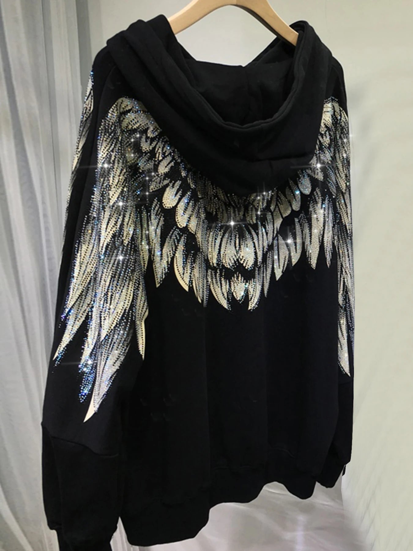 Plus Size Rhinestone Graphic Hoodie For Women Long Sleeve Pullover