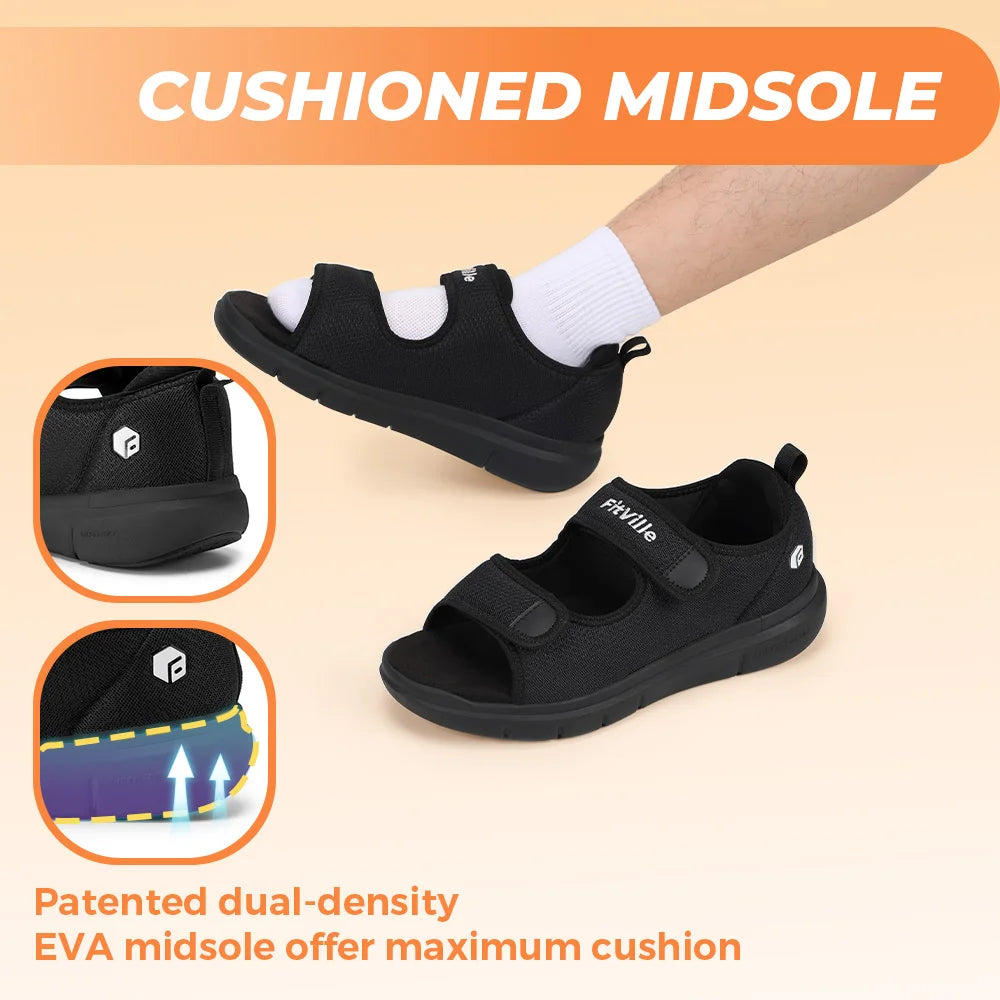 Fittington Men‘s Diabetic Sandals Wide Width with Arch Support Men Diabetic Shoes Adjustable For  Feet Foot Pain Relief Plantar
