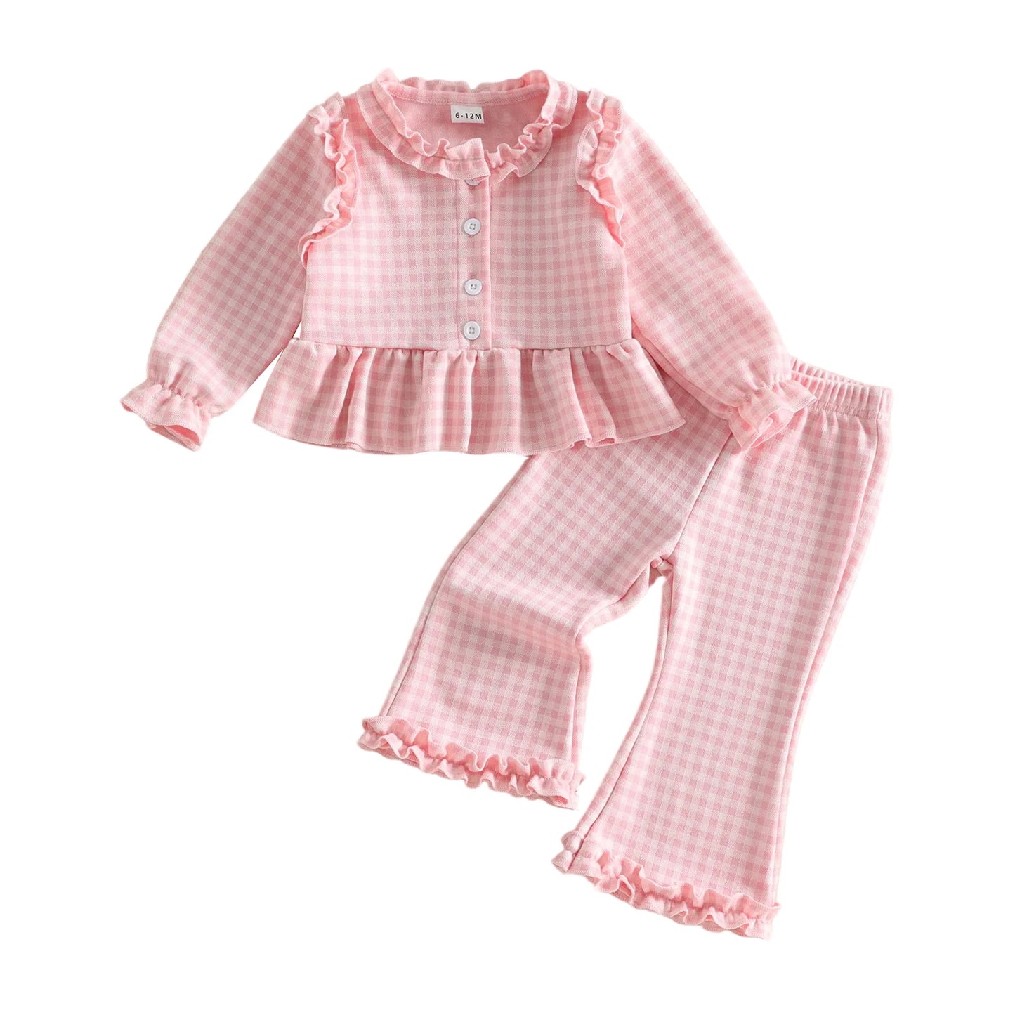 Girls Plaid Bell Bottom Set With Long Sleeve Fall Outfit