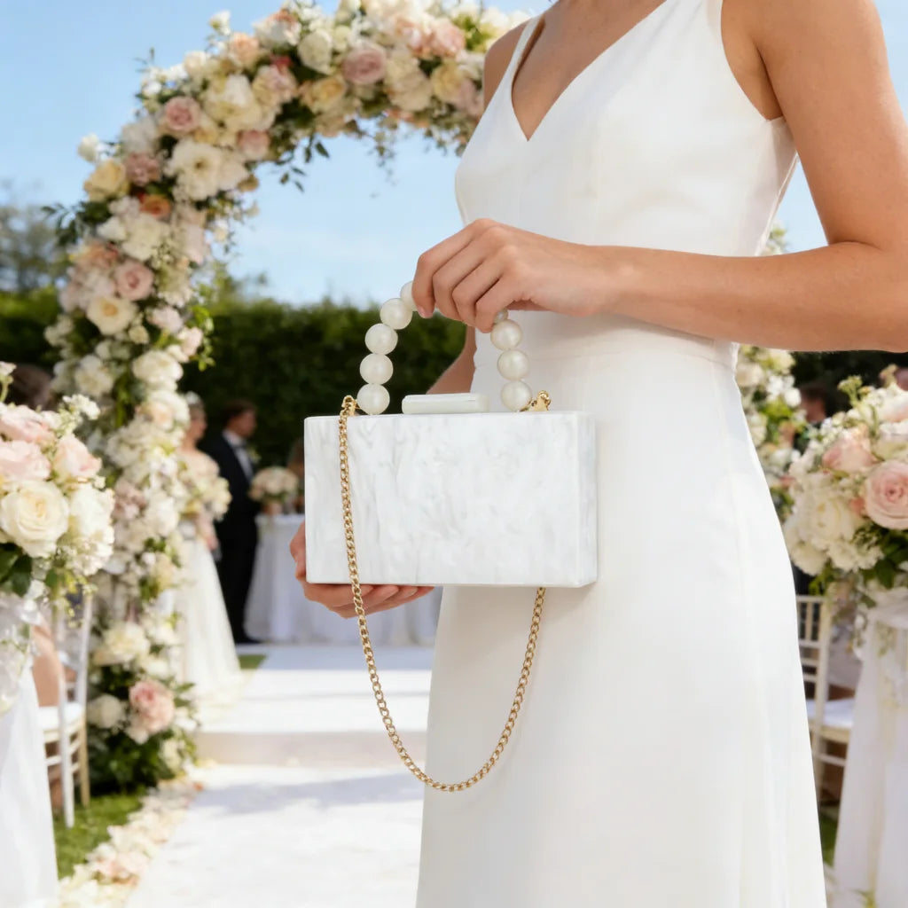 Acrylic Pearl Clutch Bag Small Square Bags Shopping Wedding Beach Evening Party Dinner Dress Purses PVC Women Purse
