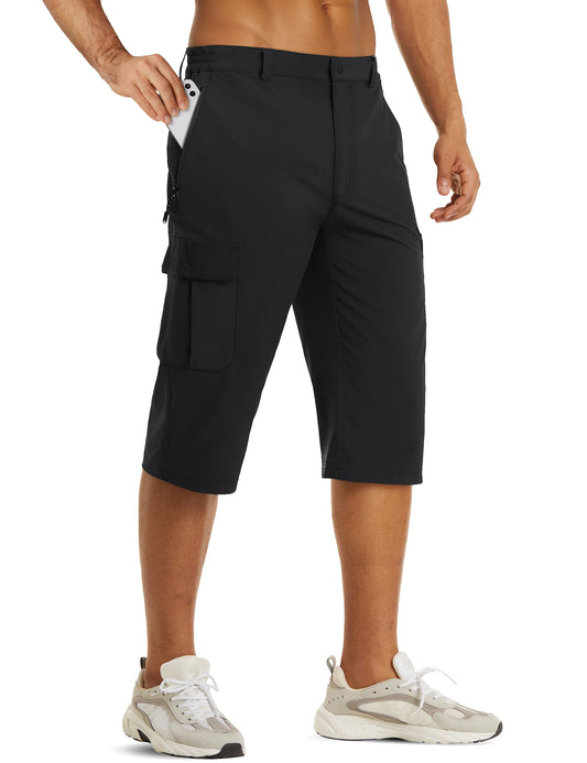 Mens Summer Quick Dry 3/4 Capri Pants Casual Multi-Pockets Lightweight Shorts Outdoor Hiking Cargo Nylon Pants Workout