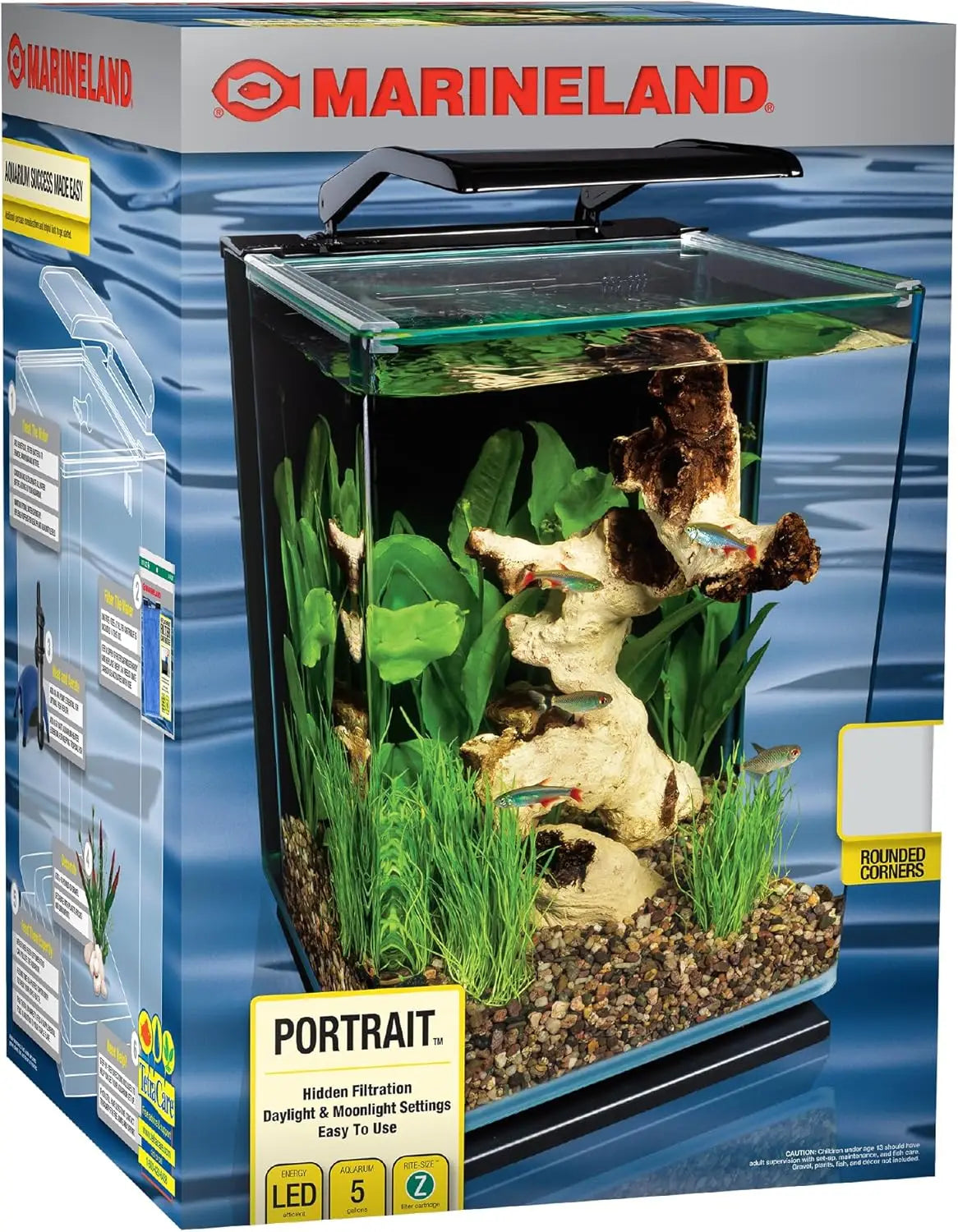 5 Gallon Glass LED Aquarium Kit with Hidden Filtration, Sleek Design and Dual Lighting