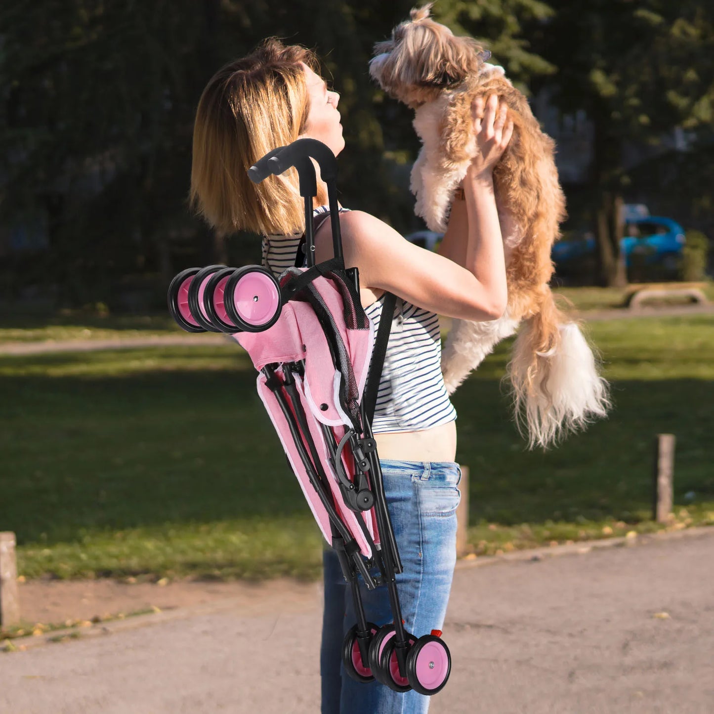 Wedyvko Pet Stroller Four Wheels With Brakes And Storage