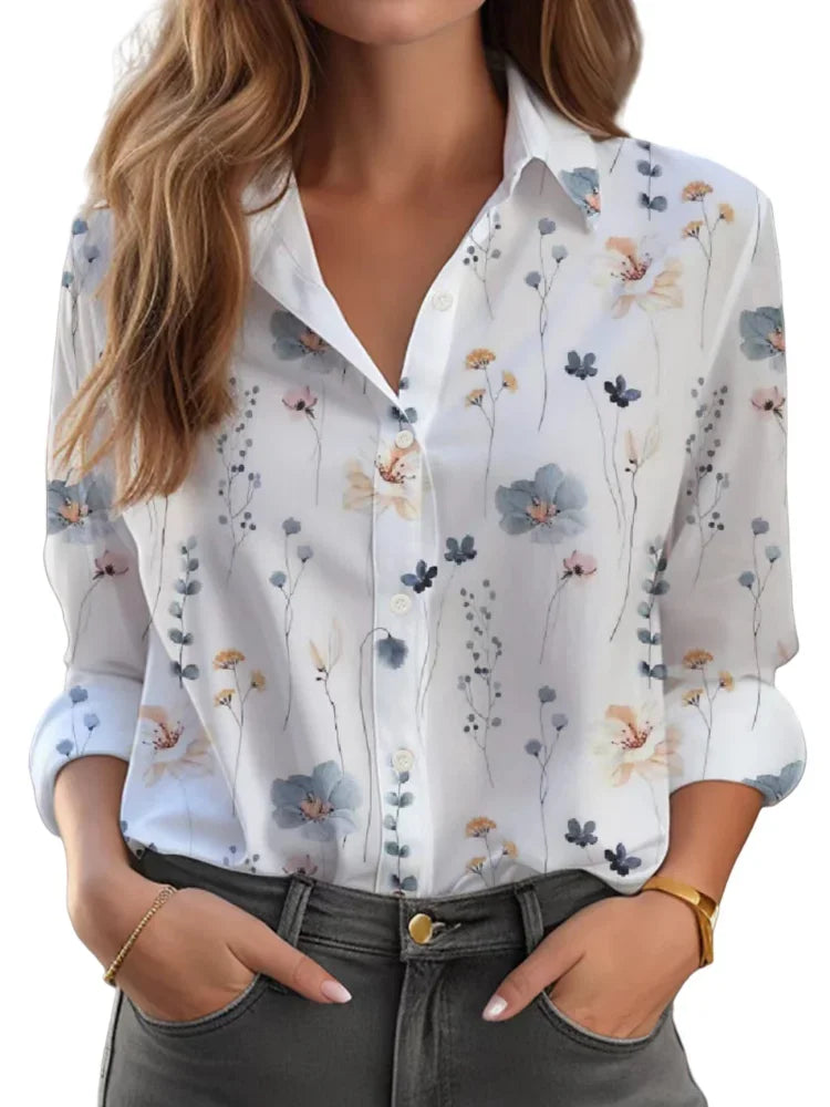 Rosa Feracn Women Loose Long Sleeve Face Print Blouse