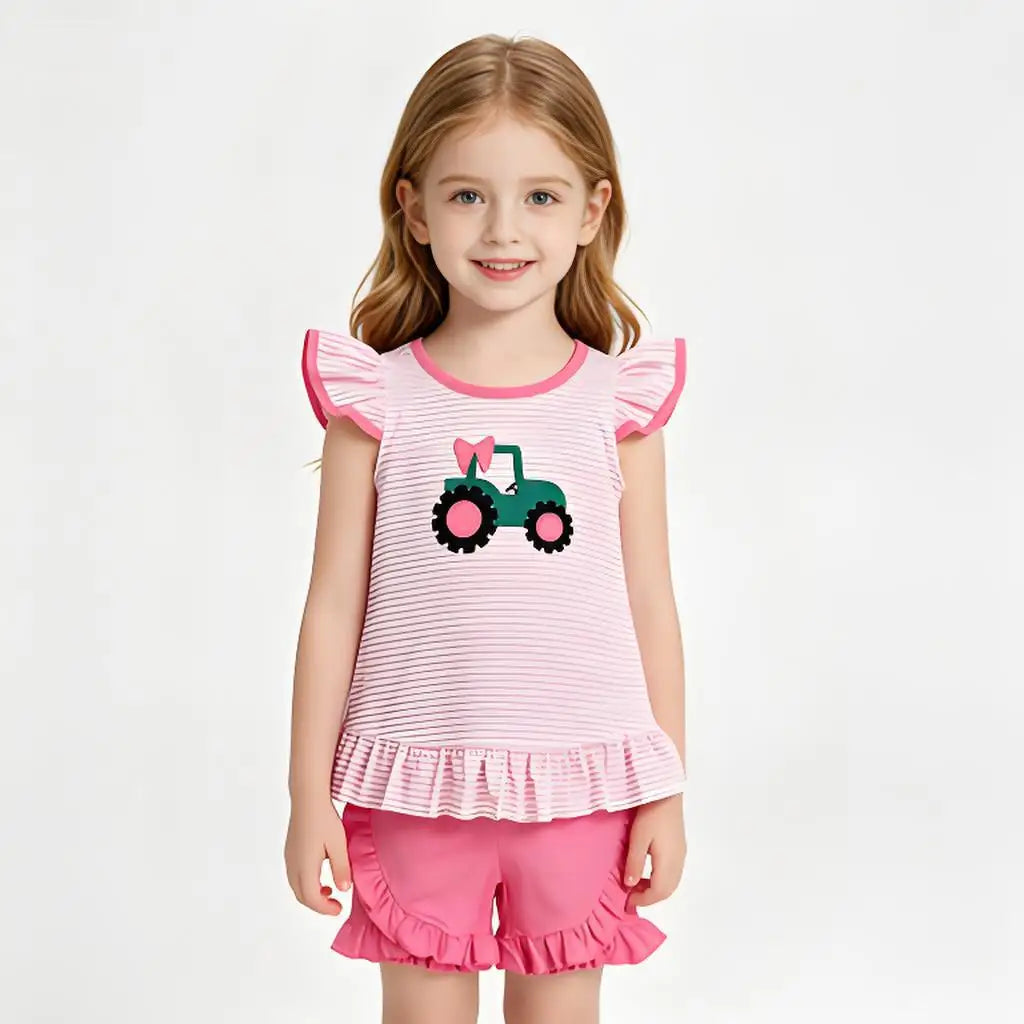 Toddler Girls TwoPiece Summer Outfit Flutter Sleeve Ruffle Tunic Shorts