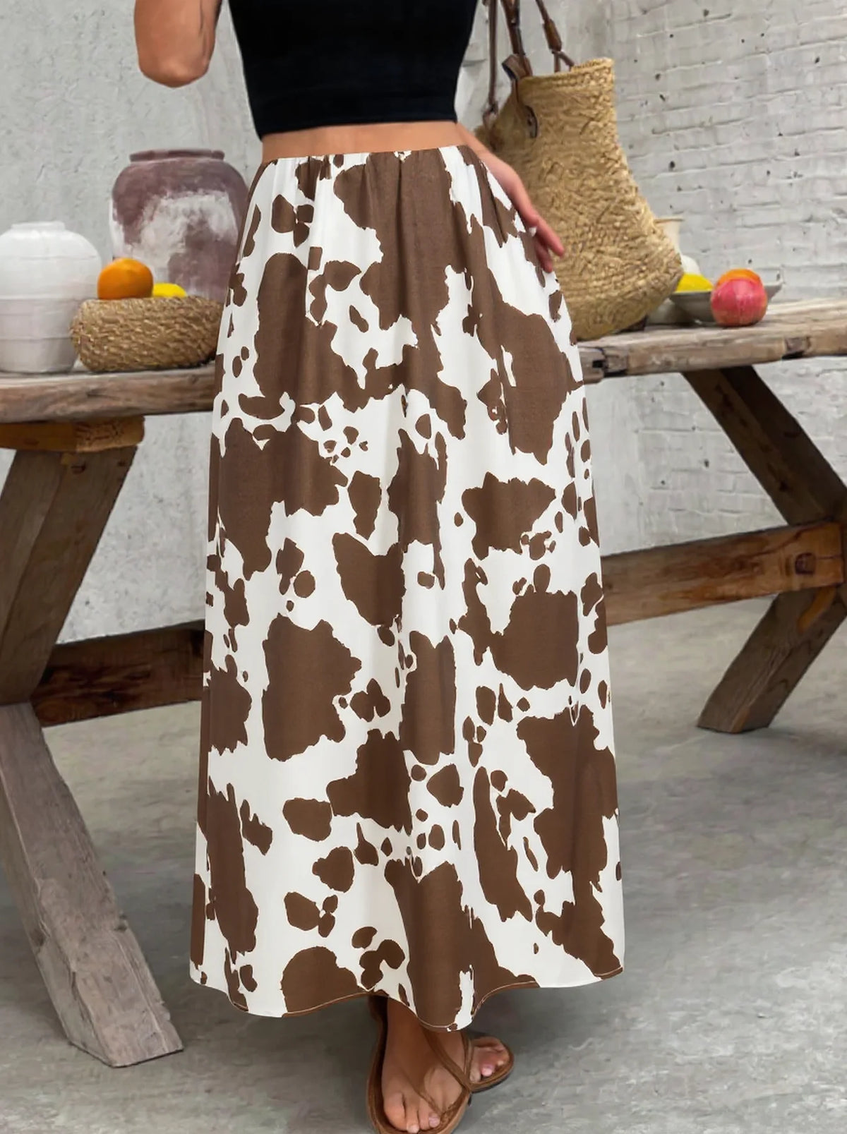 Stylish Women High Waist A Line Cow Print Casual Skirt
