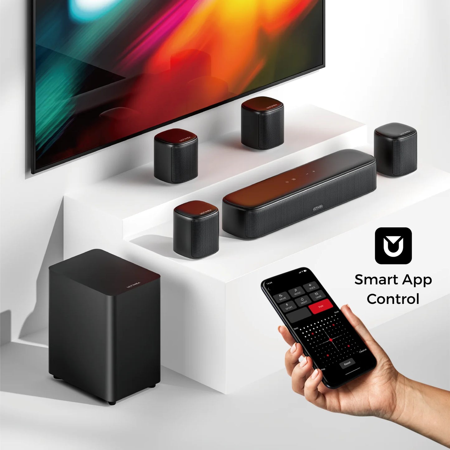 ULTIMEA Aura A40 7.1CH Virtual Surround Soundbar for TV, 330W Home Theater System with Subwoofer,4 Surround Speakers,APP Control