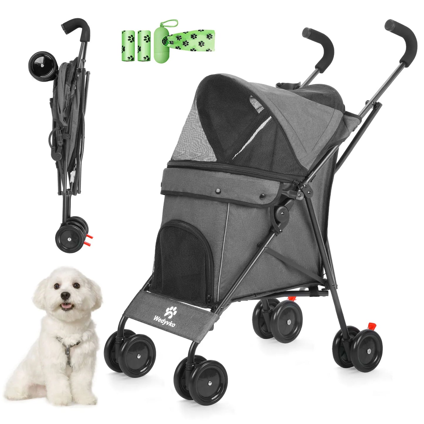 Wedyvko Pet Stroller Four Wheels With Brakes And Storage
