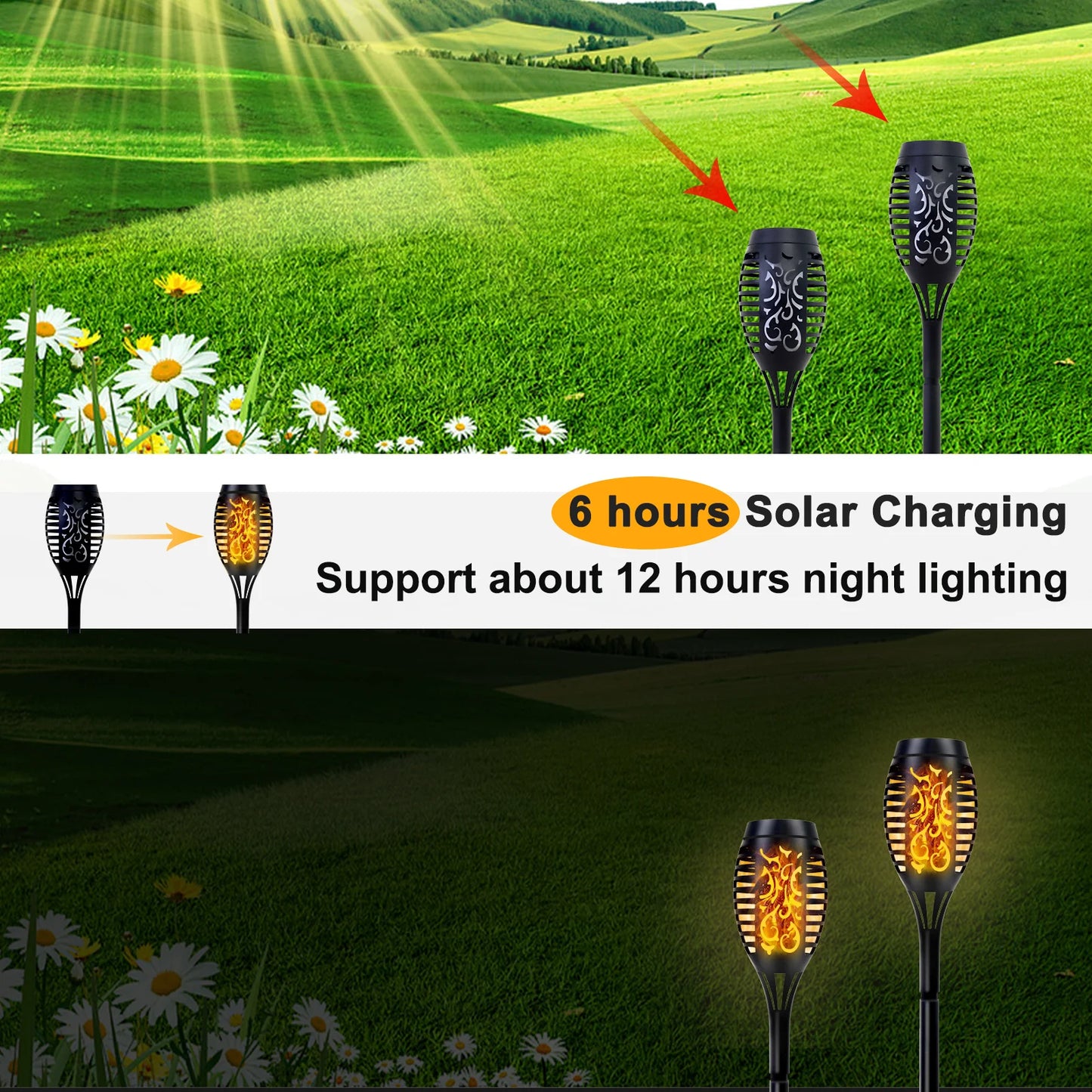 Solar Torch Lights With Flickering Flame Outdoor Waterproof Pathway