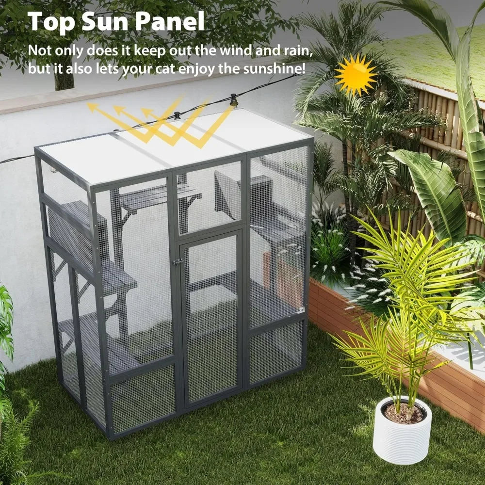 Large Wooden Catio Outdoor Cat Enclosure with Waterproof Roof