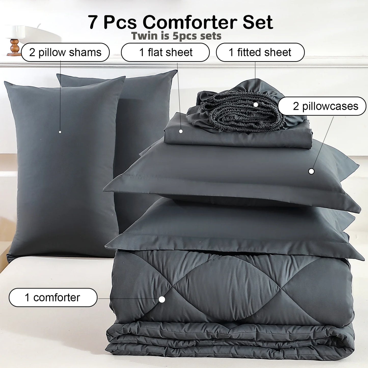 EasYum Brushed Polyester Quilted Bedding Comforter Sheet Set
